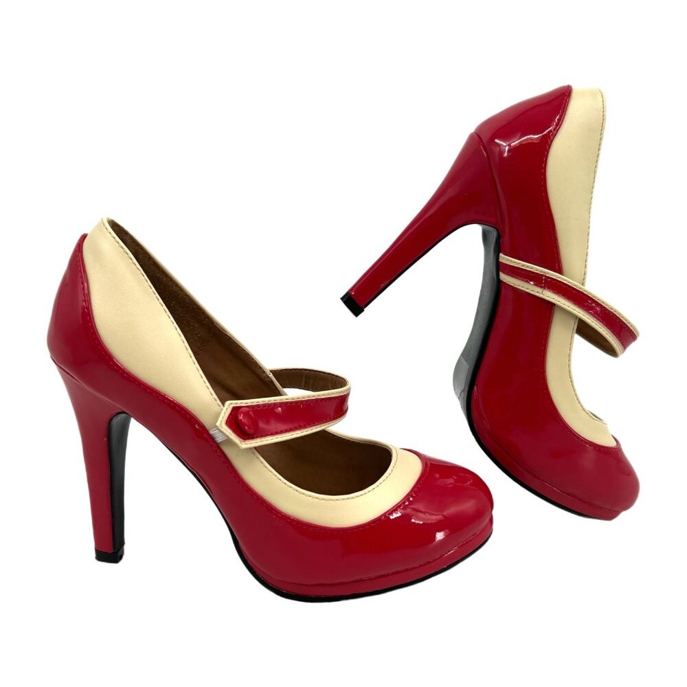 Graham Street Red & Yellow Mary Jane Heels | Size 7